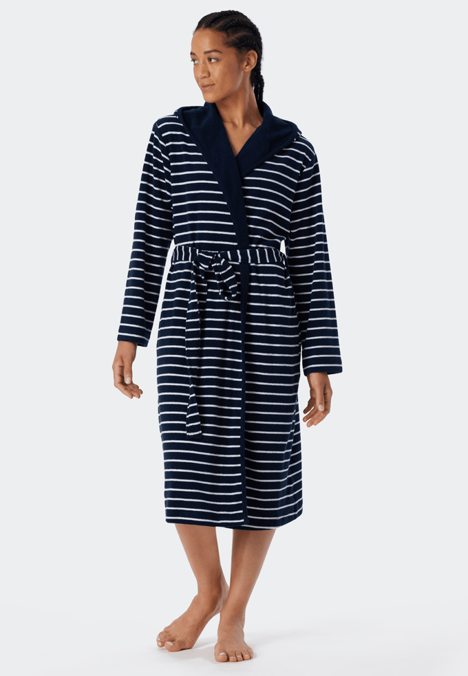 SCHIESSER dames Feather Terry Badjas - dames badjas - navy gestreept