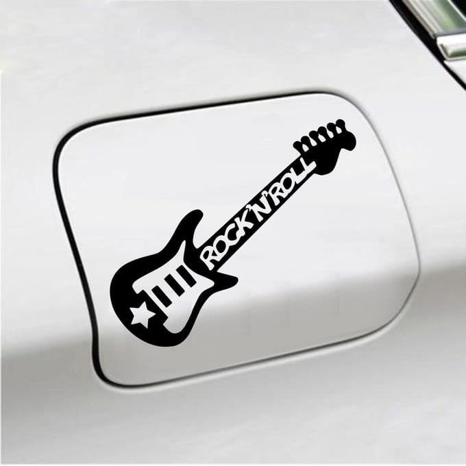 Bumpersticker - Gitaar Rock N Roll - 10,4 X 14,8 - Zwart