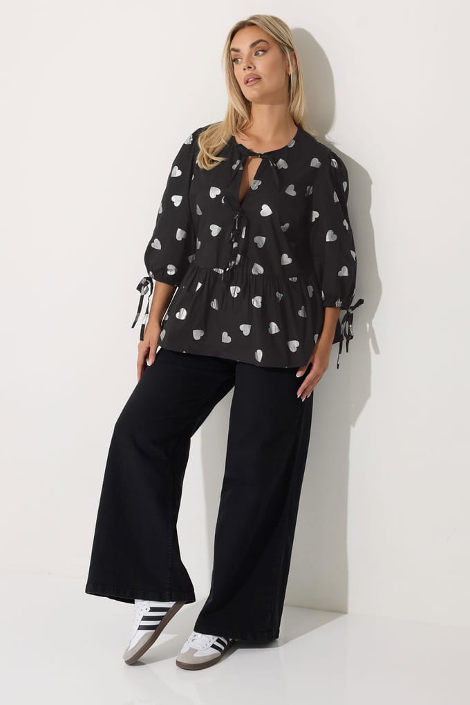 Limited Collection Zwart Metallic Hart Strik Top Size 48