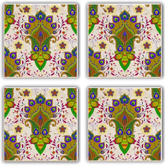 Asir - Onderzetter (4 stuks) - Veelkleurig - 10 x 10 x 1 cm