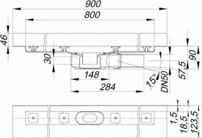 DALLMER douchegoot CeraLine PLAN B 800mm, DN 50 Totale hoogte 90mm, 523143