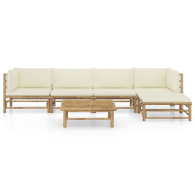 vidaXL - 6-delige - Loungeset - met - crèmewitte - kussens - bamboe