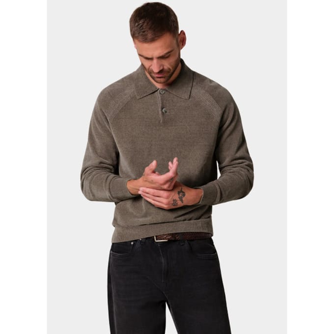 Profuomo Longsleeve Poloshirt Chenille Bruin - Maat M - Heren - Pullovers
