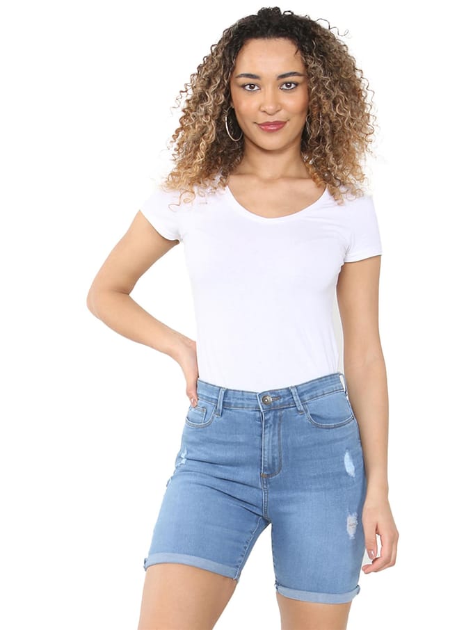 Enzo | Womens Ripped Denim Shorts - Lichtblauw