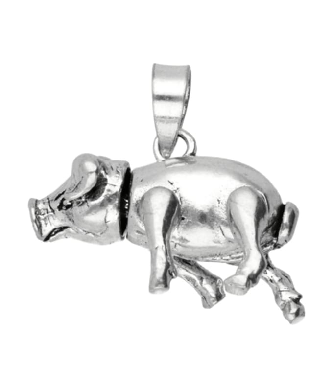 Zilveren Varken bewegend 3D ketting hanger