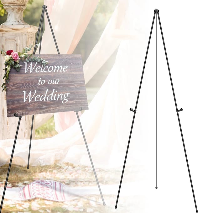 NONE Draagbare, opvouwbare, instant display-ezel van metaal voor bruiloften, schilderdoeken en posters. Three-legged easel