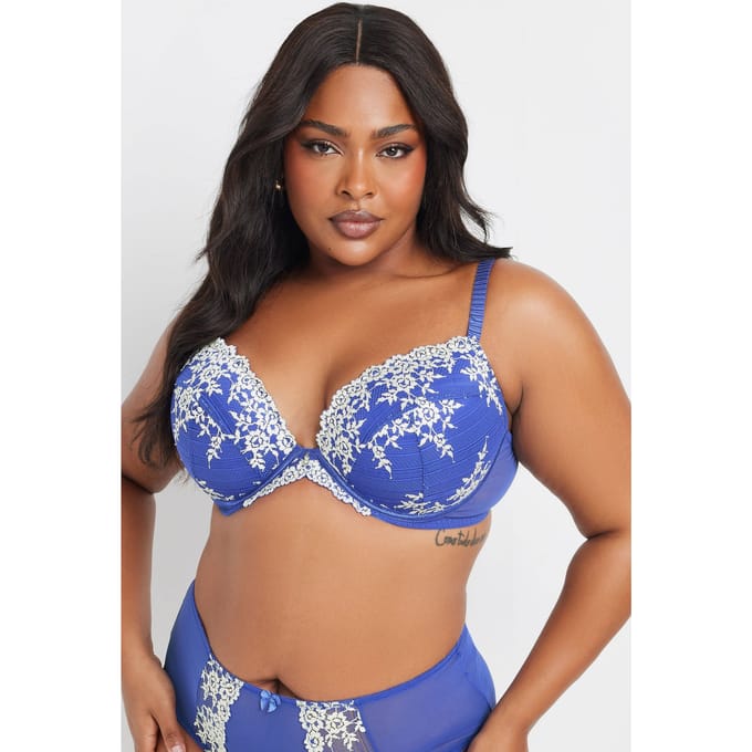 Yours Blauwe Plunge Bh Met Bloemenborduursel Size 105E
