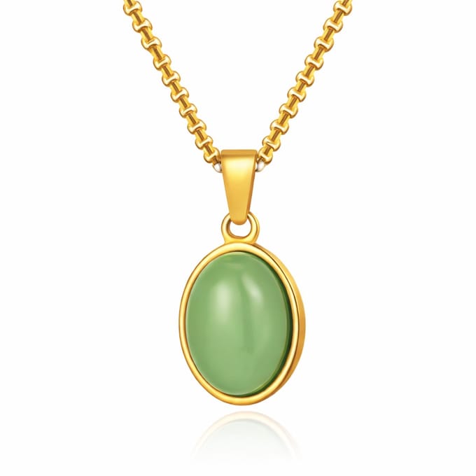 Mendes Goudkleurige Heren Ketting met Ovale Groene Edelsteen Hanger
