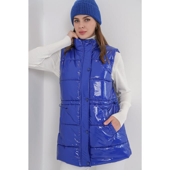 Glanzende Gevoerd Vest met Rits