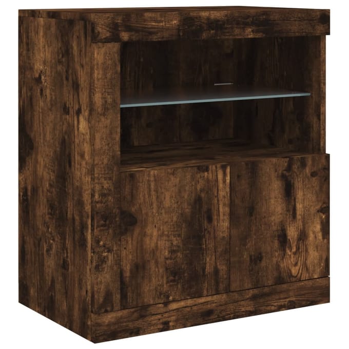 vidaXL - Dressoir - met - LED-verlichting - 60,5x37x67 - cm - gerookt - eikenkleur