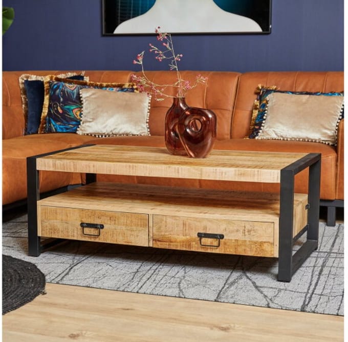 Salontafel Britt met 4 Laden mangohout 120x60x45 cm