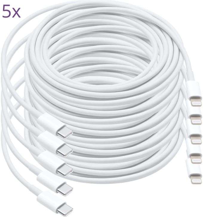 Viewr - USB-A naar iPhone Lightning kabel - 5 Stuks - 1 Meter - Oplader Kabel - Snel Lader
