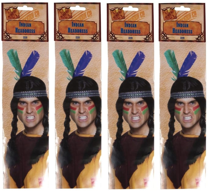4x stuks indianen verkleed hoofdband met veren - Carnaval spullen