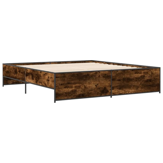 vidaXL - Bedframe - bewerkt - hout - metaal - gerookt - eikenkleurig - 200x200 - cm