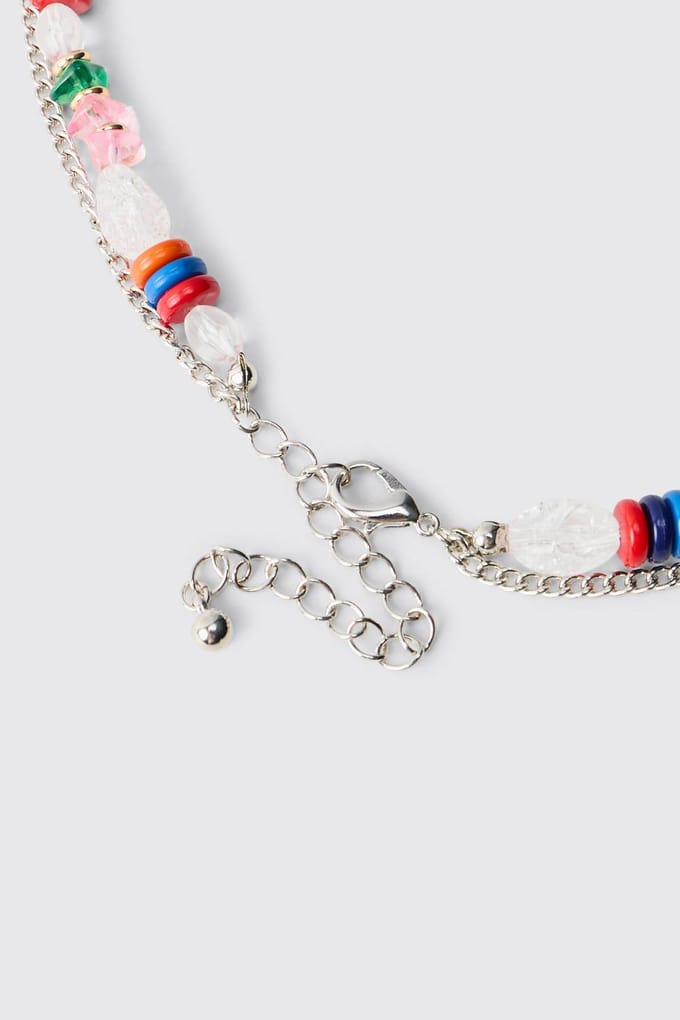 Double Layered Multi-Colour Beaded Cross Necklace