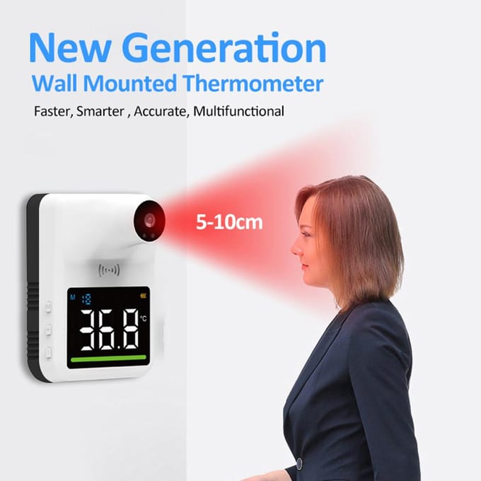 Wandgemonteerde contactloze IR-thermometer met meertalige spraakuitzending Celsius / Fahrenheit automatisch meten white