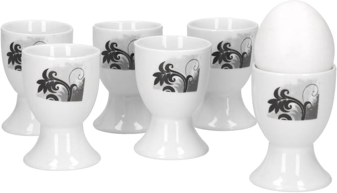 Set van 6 zwarte bloem eierdopjes 6-persoons plantendecor zwart - 6 x eierdopjes