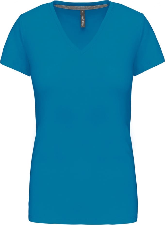 Kariban Dames T-shirt V-hals Korte Mouwen K381 - Tropical Blue - M