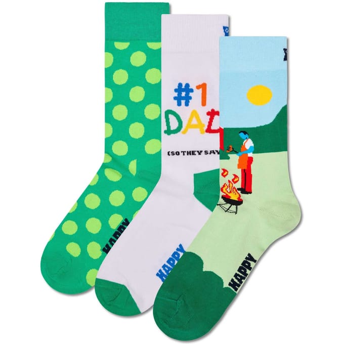Happy Socks heren giftbox 3P sokken no. 1 dad groen & wit