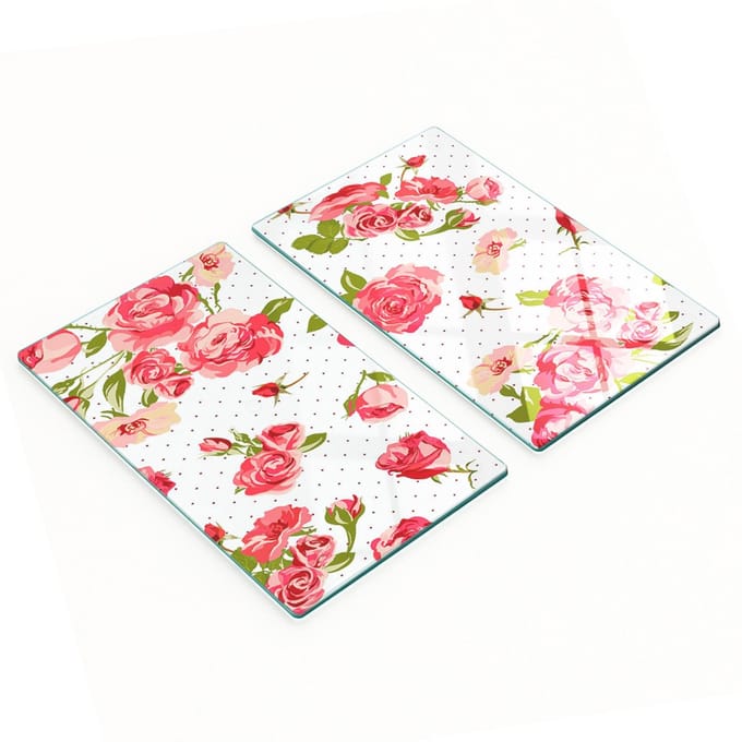 Set van keukenplanken van gehard glas met rozenmotief, 2x30x52 cm