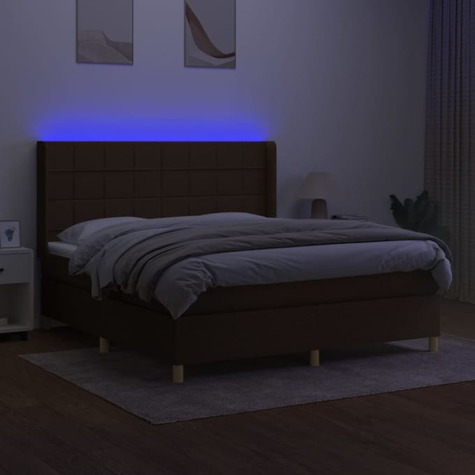 vidaXL - Boxspring - met - matras - en - LED - stof - donkerbruin - 180x200 - cm