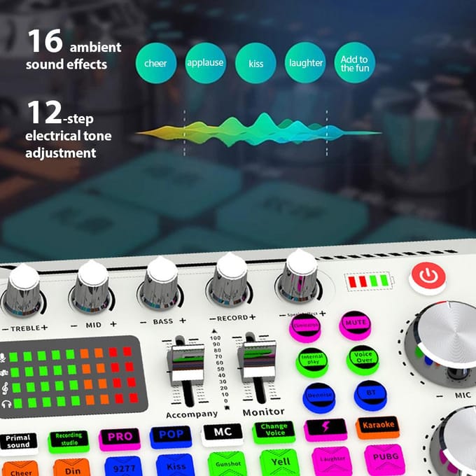 Live Geluidskaart Audio Opname Desktop Zingen BT Draadloze Begeleiding Plug and Play Stem wit