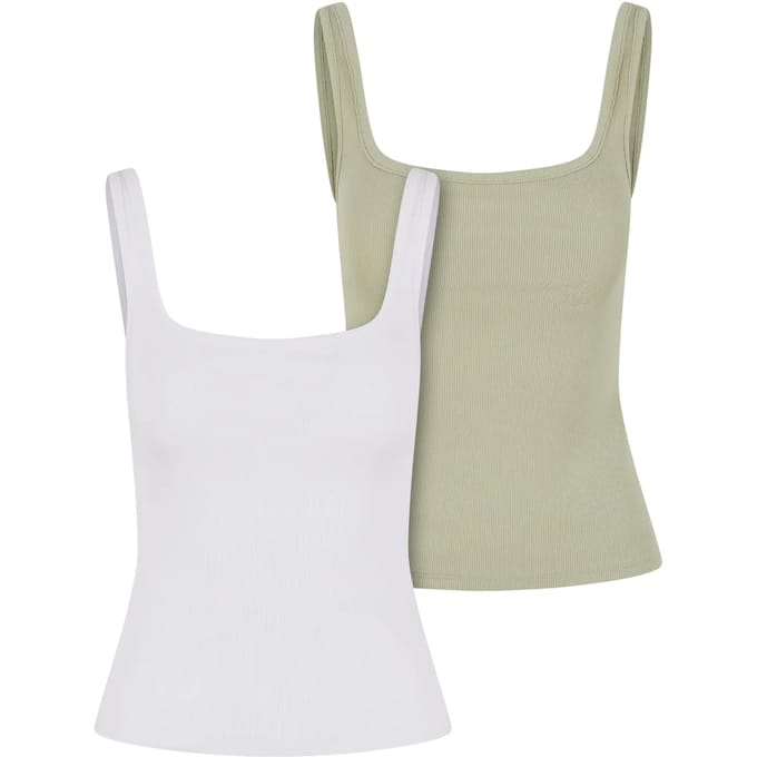 Urban Classics - Wide Neck Rib 2Pack Mouwloze top - 3XL - Wit/Groen