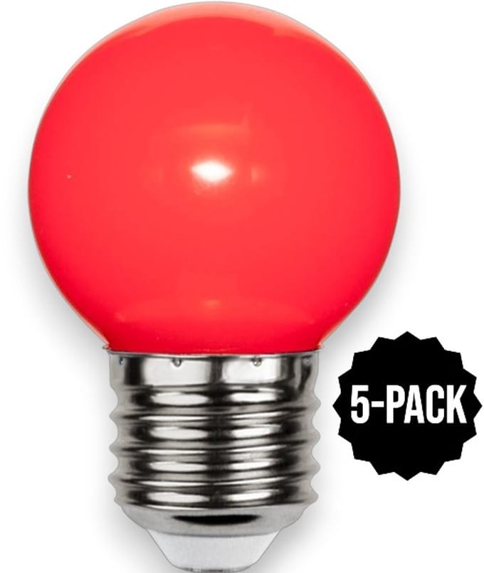 5-Pack | Prikkabel - Kogellamp - E27 - 1W - Rood