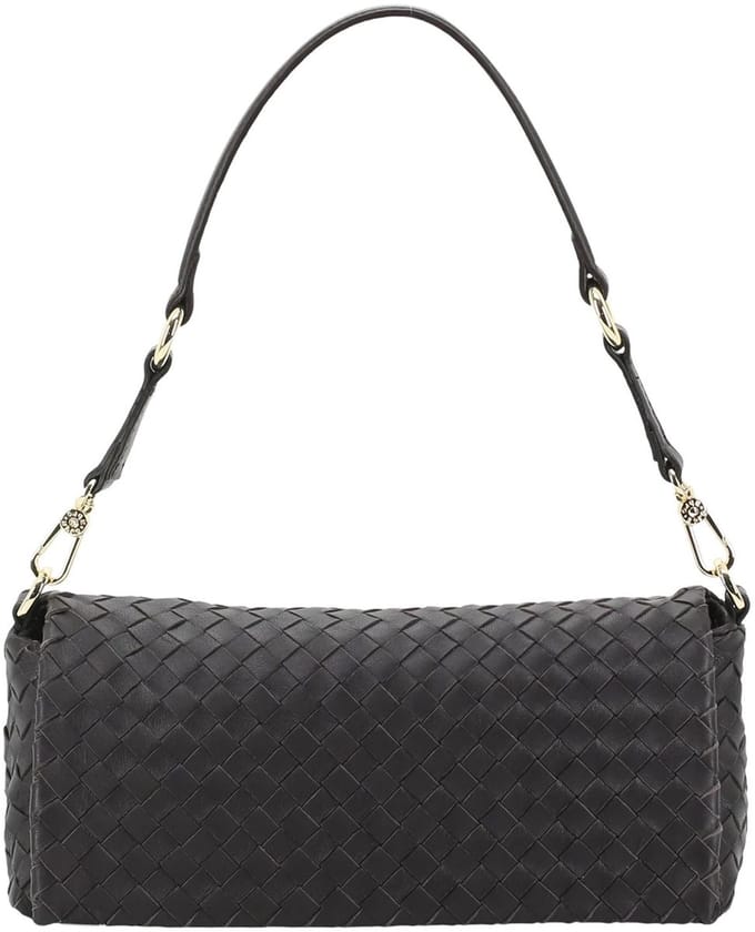 abro schoudertas Leather Piuma Weaving Shoulderbag Mila Dark Brown donkerbruin