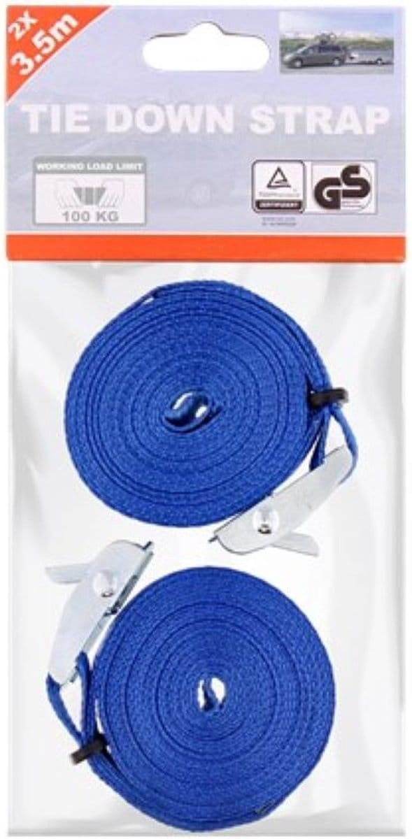 2 spanbanden blauw - tot 100 kg - TUV gecertificeerd 2 x 3,5 m - ZD trading