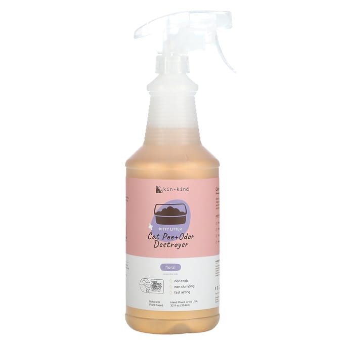 Kin+Kind, Litière pour chat, Éliminateur d'urine et d'odeurs de chat, Parfum floral, 32 fl oz (354 ml) beige