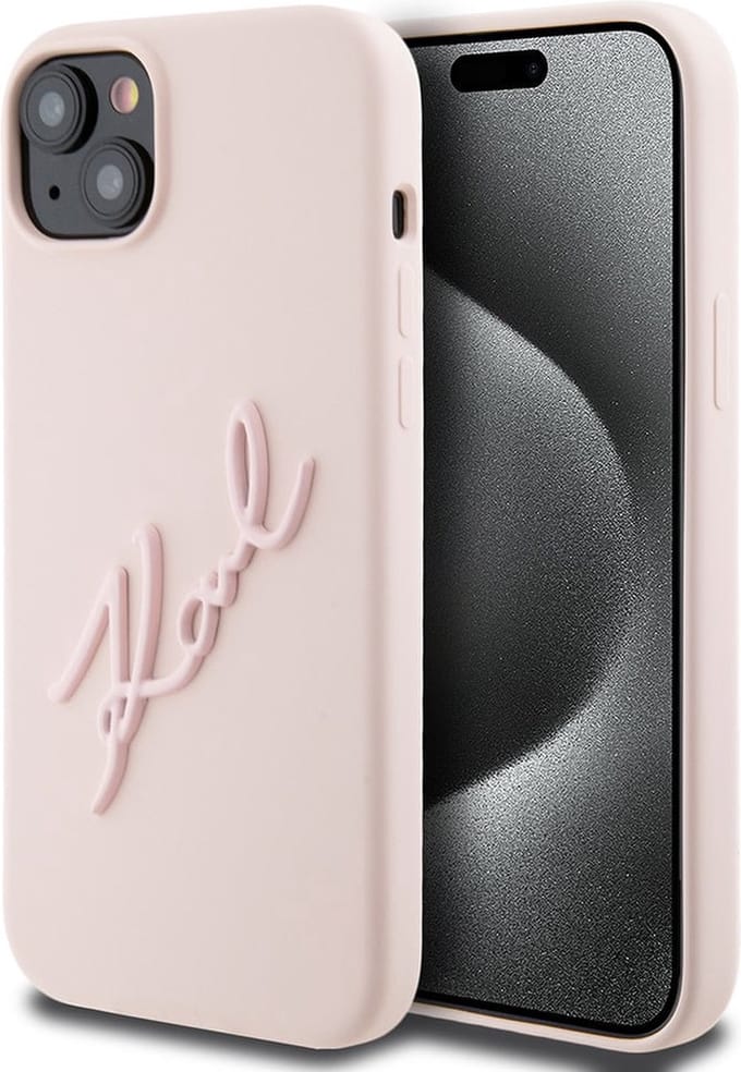 Karl Lagerfeld geschikt voor iPhone 15 Plus & iPhone 14 Plus Backcover hoesje Karl script logo - Roze