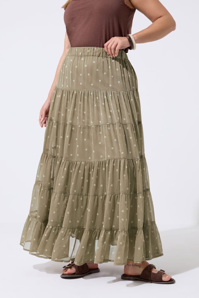 Limited Collection Naturelbruine Chiffonrok Met Stippen Size 40