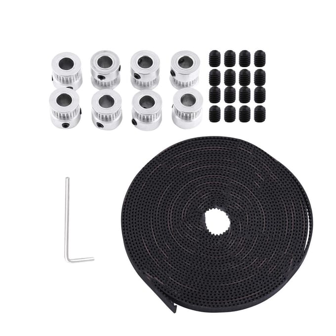 Kit Ensemble Imprimante 3D 8pcs Poulie de Distribution 2GT Alésage 8mm+5 Mètres Courroie Large 6mm+16 Vis black