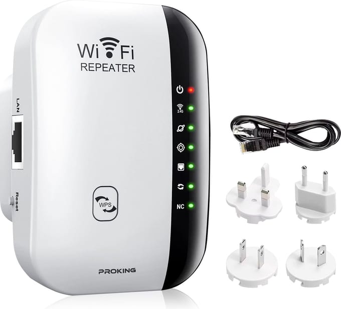 PROKING WiFi Versterker - Stopcontact - Inclusief internetkabel - Repeater - 300Mbps - Draadloos - Wit