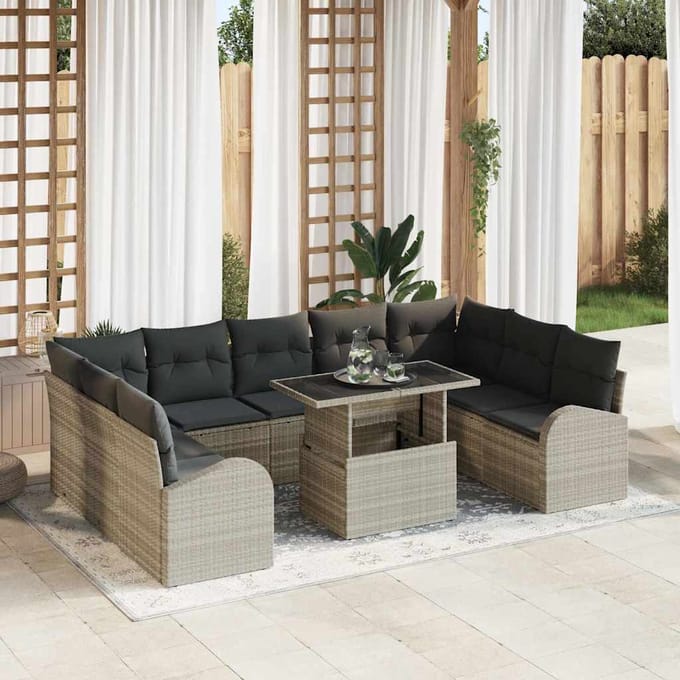 vidaXL - Tuinbank - Set - 10 - st - Lichtgrijs - Poly - rattan