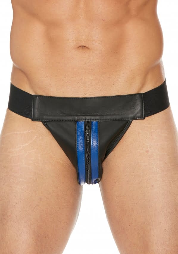 Gestreepte voorkant Lederen Jock Strap met rits