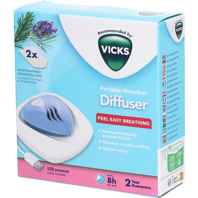 Vicks® Tragbarer Wasserloser Vernebler VH1800EU mit Menthol-Pads 1