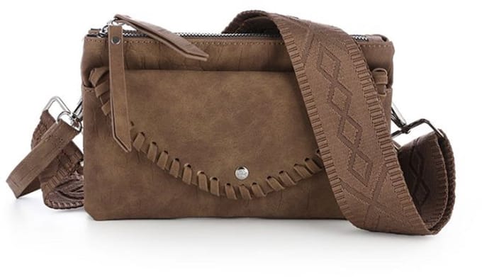 Schoudertas - Camel - Dames - Dubbele rits - Gevlochten - PU tas - Stijlvol - Compact