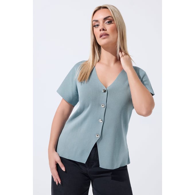 Limited Collection Blauwe Gebreide Top Met Korte Mouwen Size 58-60