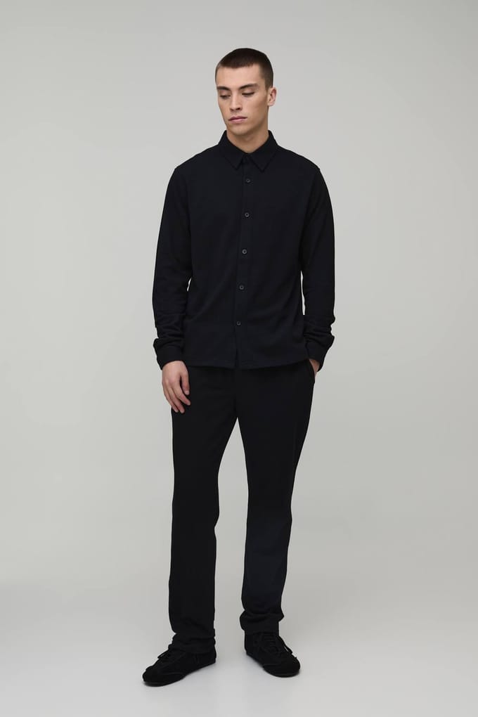 Regular Fit Shirt met Lange Mouwen en Toelopende Broek Set | Black | Size Medium