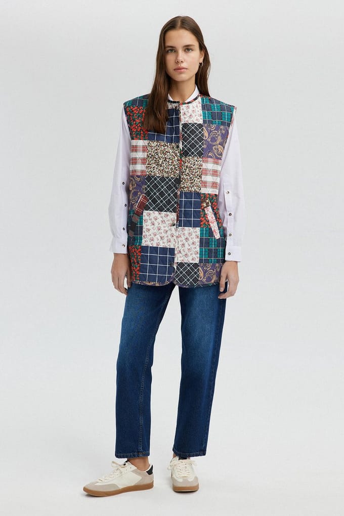 Touché Privé - Dunne doorgestikte patchwork gilet - Meerkleurig - Dames