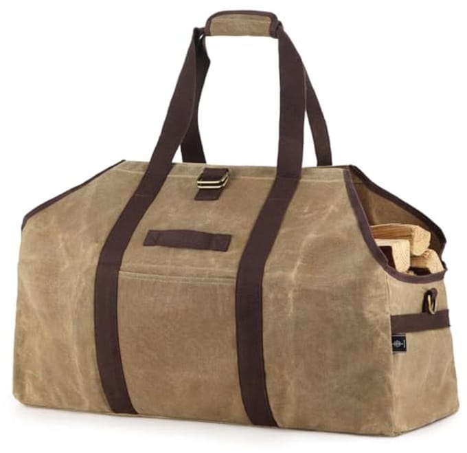Extra Large Waxed Canvas Firewood Carrier - Waterproof 36 x 24 inches