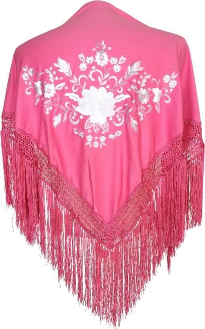 Spaanse manton - omslagdoek - voor kinderen - roze wit - bij flamenco prinsessen jurk