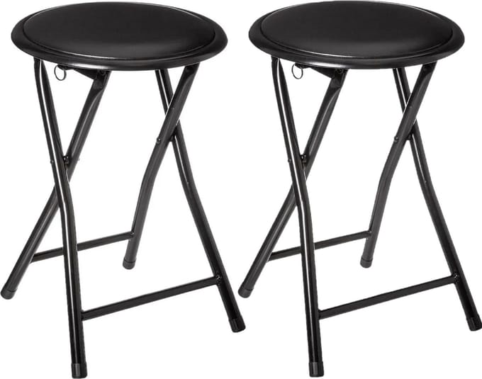 5five Bijzet krukje/stoel - 2x stuks - Opvouwbaar - zwart/zwart - 46 cm