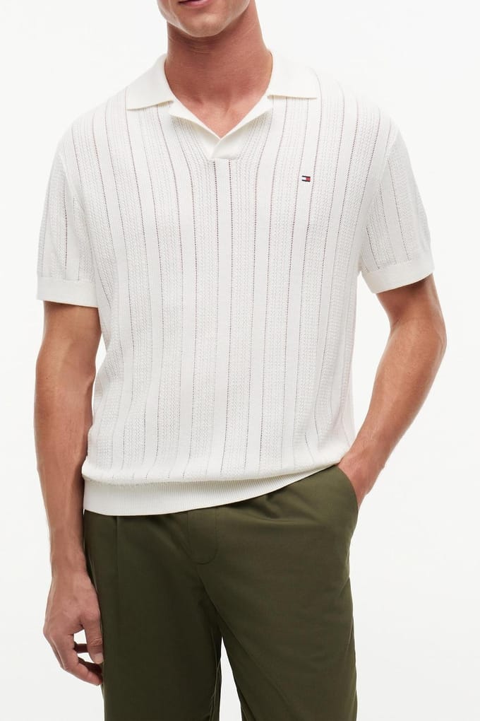 Tommy Hilfiger Pointelle Structure Ivory Petal Größe: M | Poloshirts Outlet | Herren | Weiß