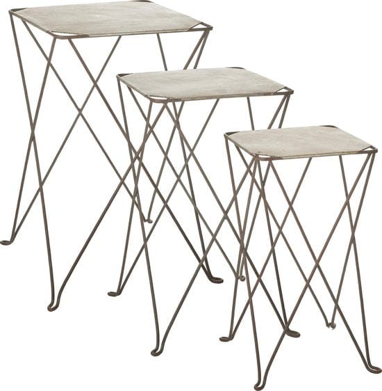 Mica Decorations Afra Plantentafel - Set van 3 - 40,5 x 40,5 x 63 cm - Metaal - Grijs