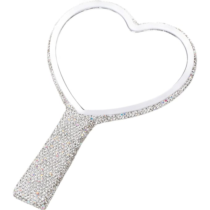 Witte Handspiegel met Strasssteentjes Hoge Definitie Draagbaar Schattige Hartvormige Spiegel met Handvat voor white