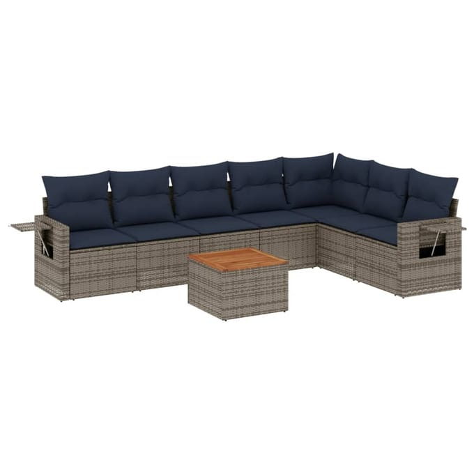 vidaXL - 8-delige - tuinbankset - met - kussens, - grijs - polyrotan