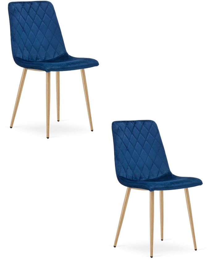Set van 2 eetkamerstoelen TURIN - Donkerblauw fluweel - Eikenlook poten - Modern design